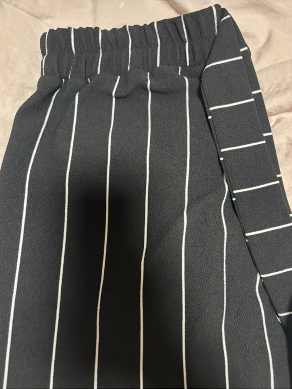 Black Pinstripe Elastic-Waist Women's Skirt